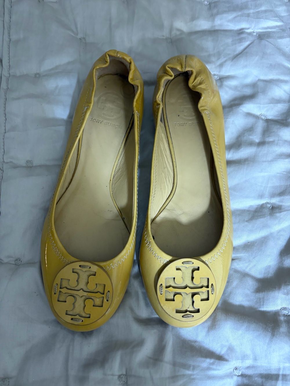 Tory Burch Yellow Patent Logo Ballet Flats